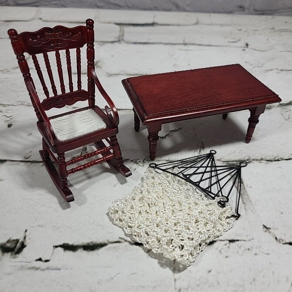 Dollhouse Wooden Furniture Miniature‎ Rocking Chair Table and Hammock